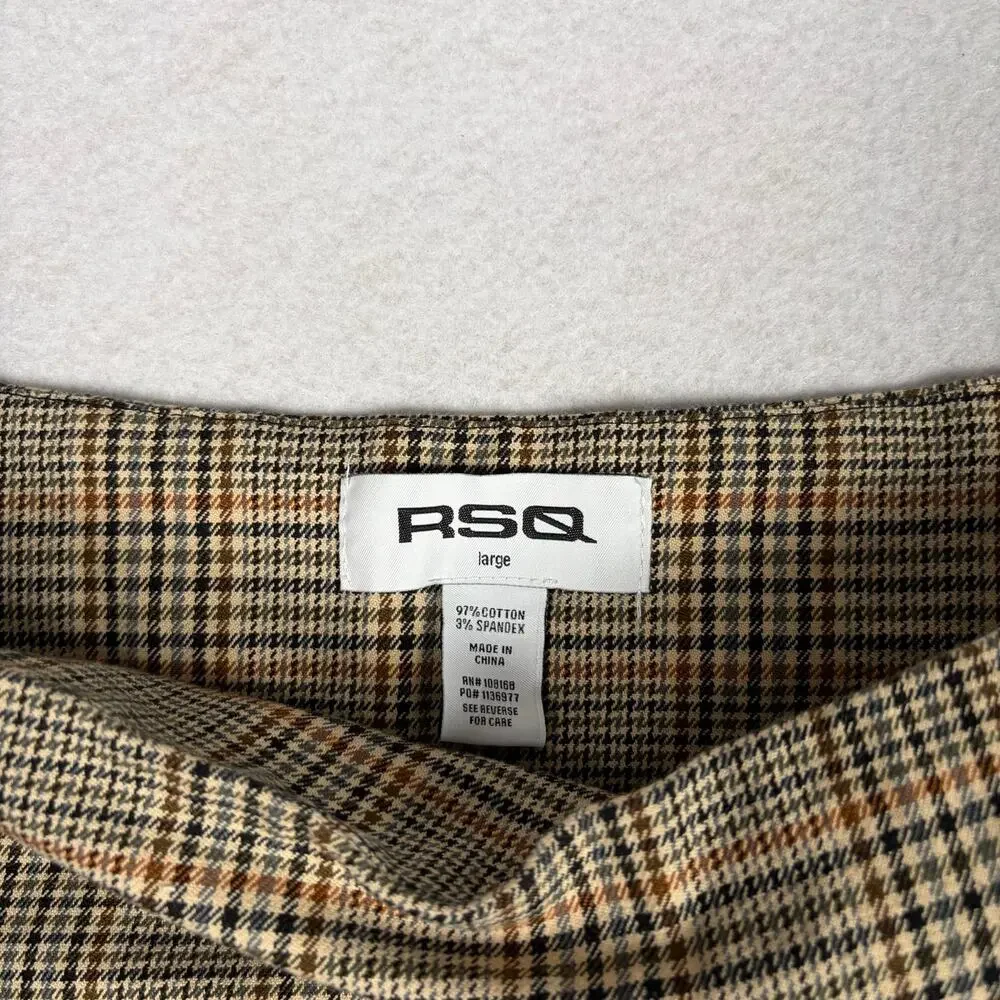 RSQ by Tillys Pleated Plaid Mini Skirt Women's L Brown Micro Preppy Kfashion Y2K